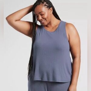 NWT Athleta Plus Size Ribbed Tank / Well Rested Rib Sleep Tank Blue/Grey